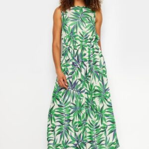 m&co green tropical leaf print sleeveless midaxi dress